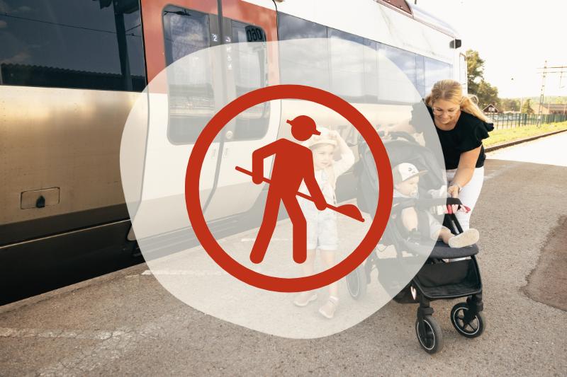 Bild med rund ring för, grafisk gubbe som gräver trafikavbrott